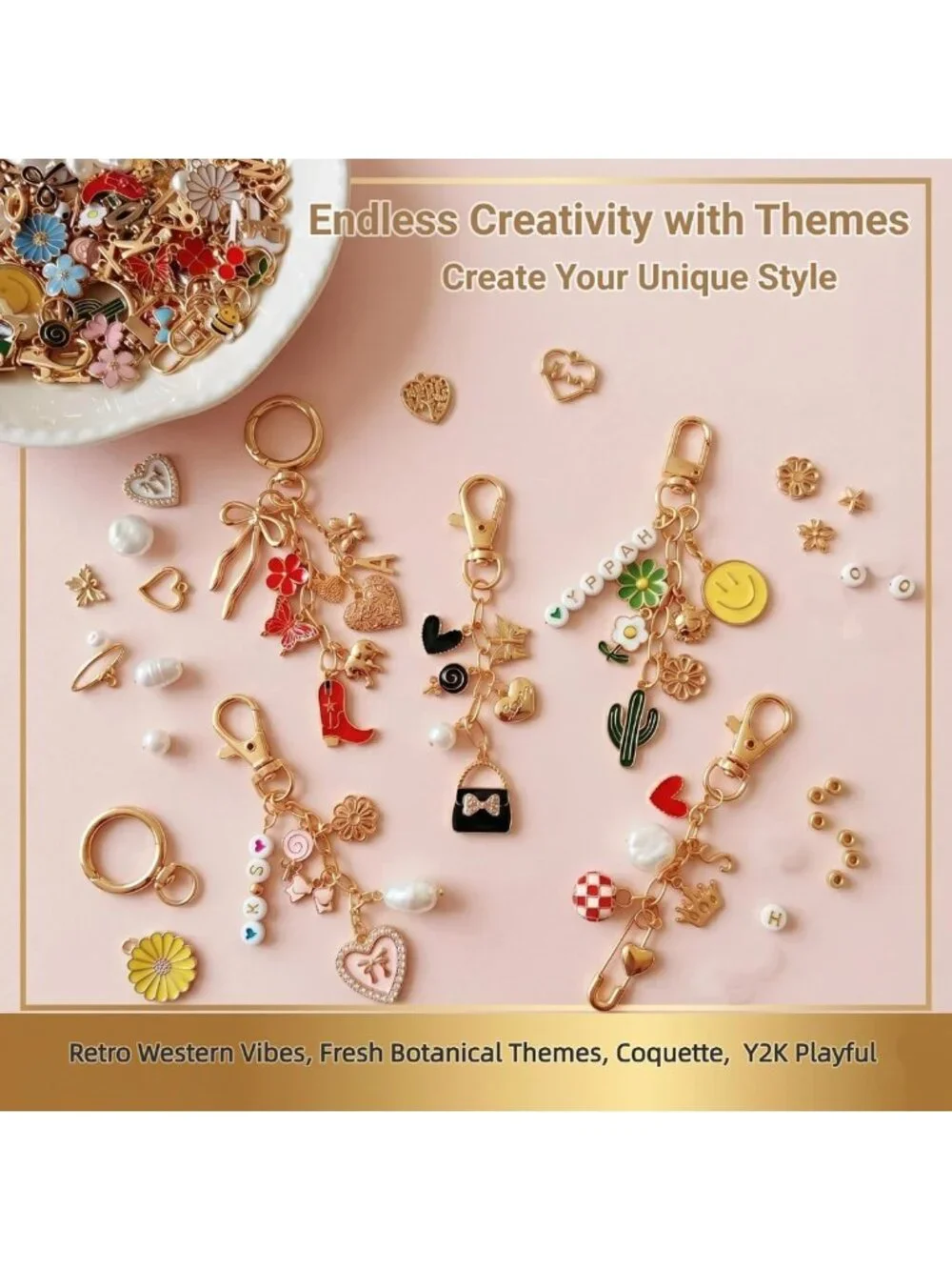 545Pcs Keychain Making Kit - DIY Jewelry Supplies, Charms, Pearls & Chains